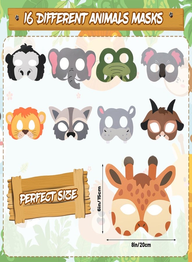 Quilax 16 Pcs Animal Mask, Safari Animal Masks for Kids, Jungle Theme Zoo Animals Cartoon Masks, Animals Theme Birthday Party Decorations, Jungle Party Decorations - Image 2